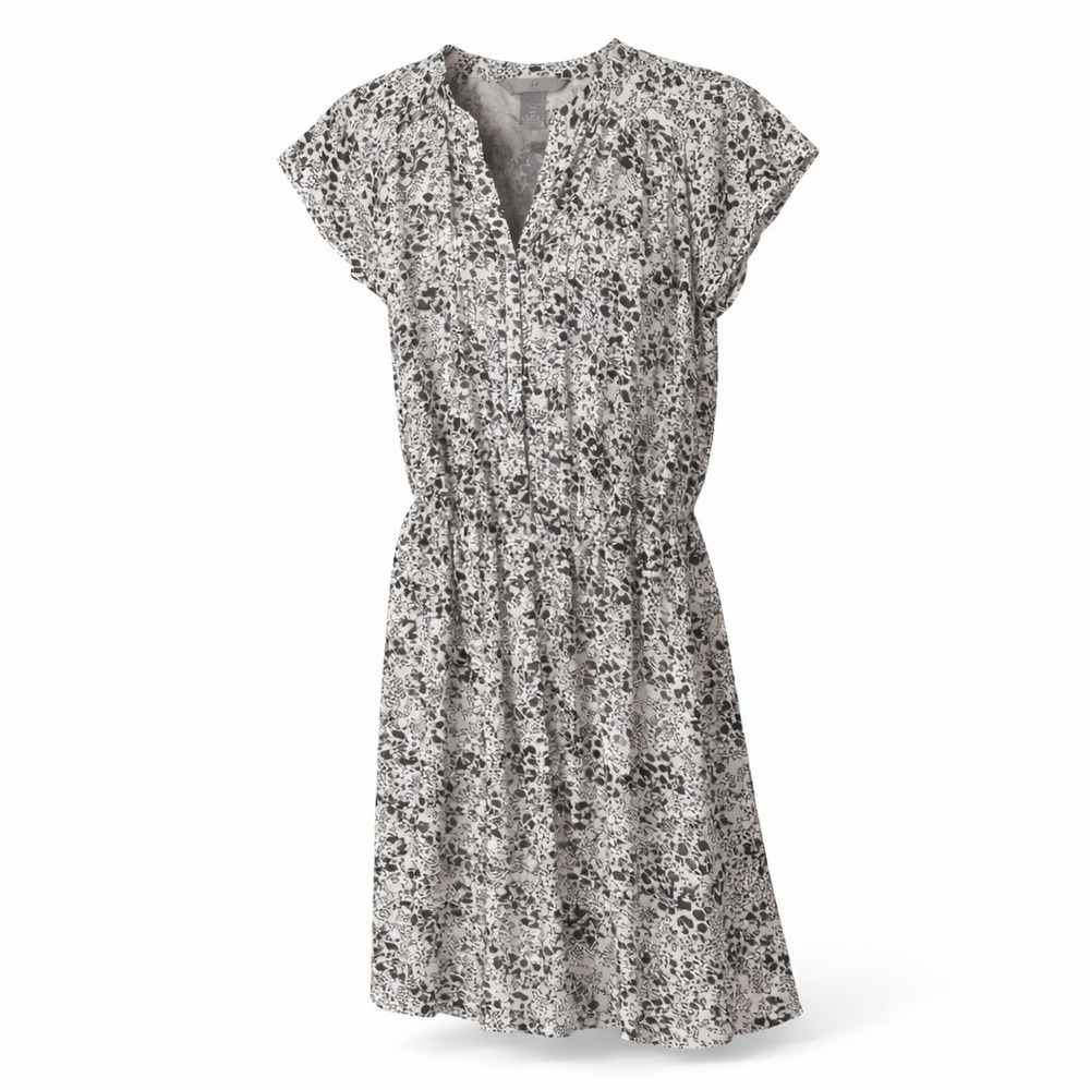 H&M Black White Abstract Print Midi Dress Tie Waist A Line Work Dress Medium